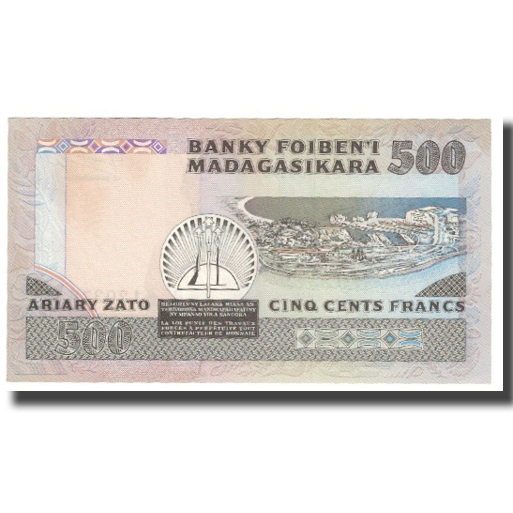 Banknote, Madagascar, 500 Francs = 100 Ariary, KM:71a, UNC(65-70)