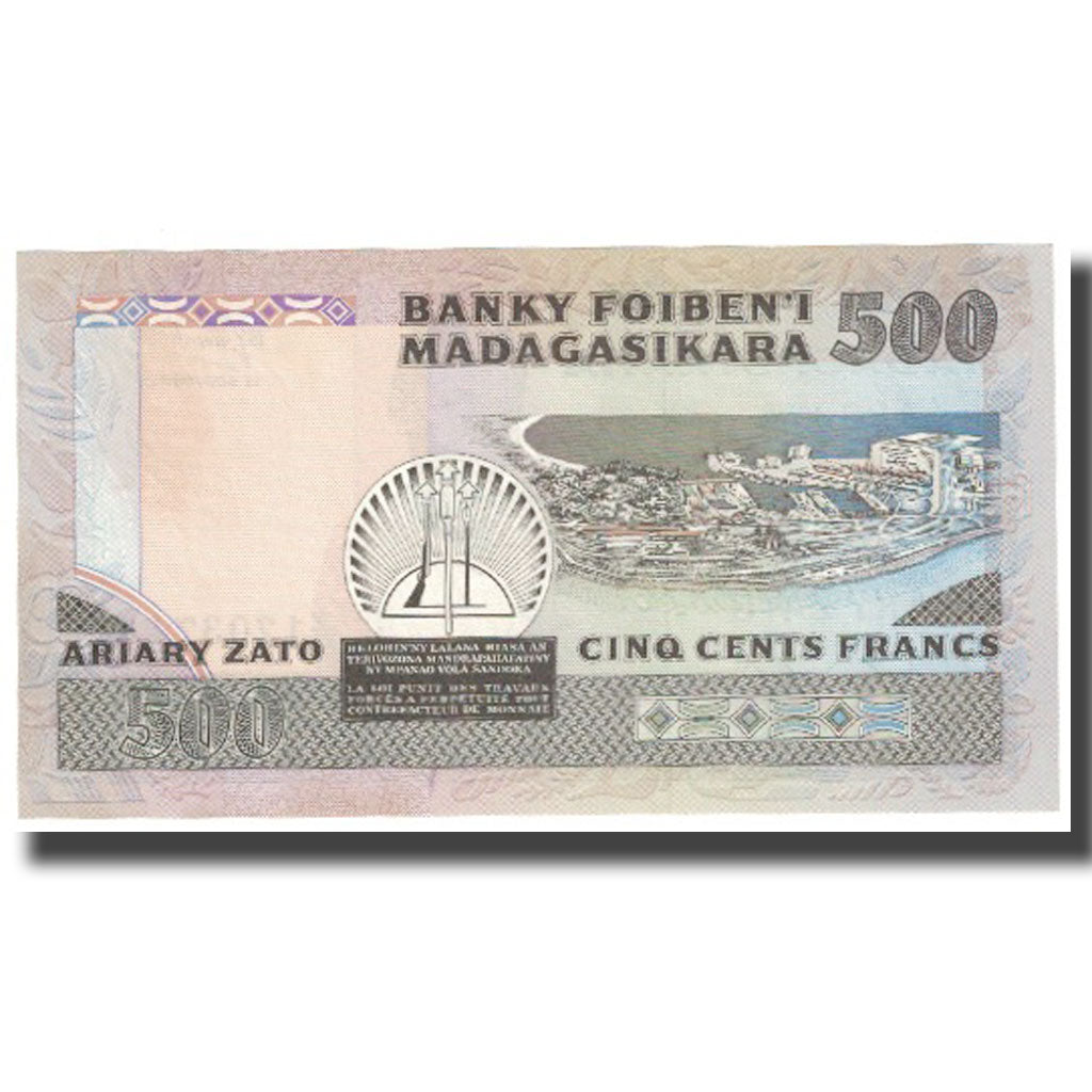 Banknote, Madagascar, 500 Francs = 100 Ariary, KM:71a, UNC(65-70)
