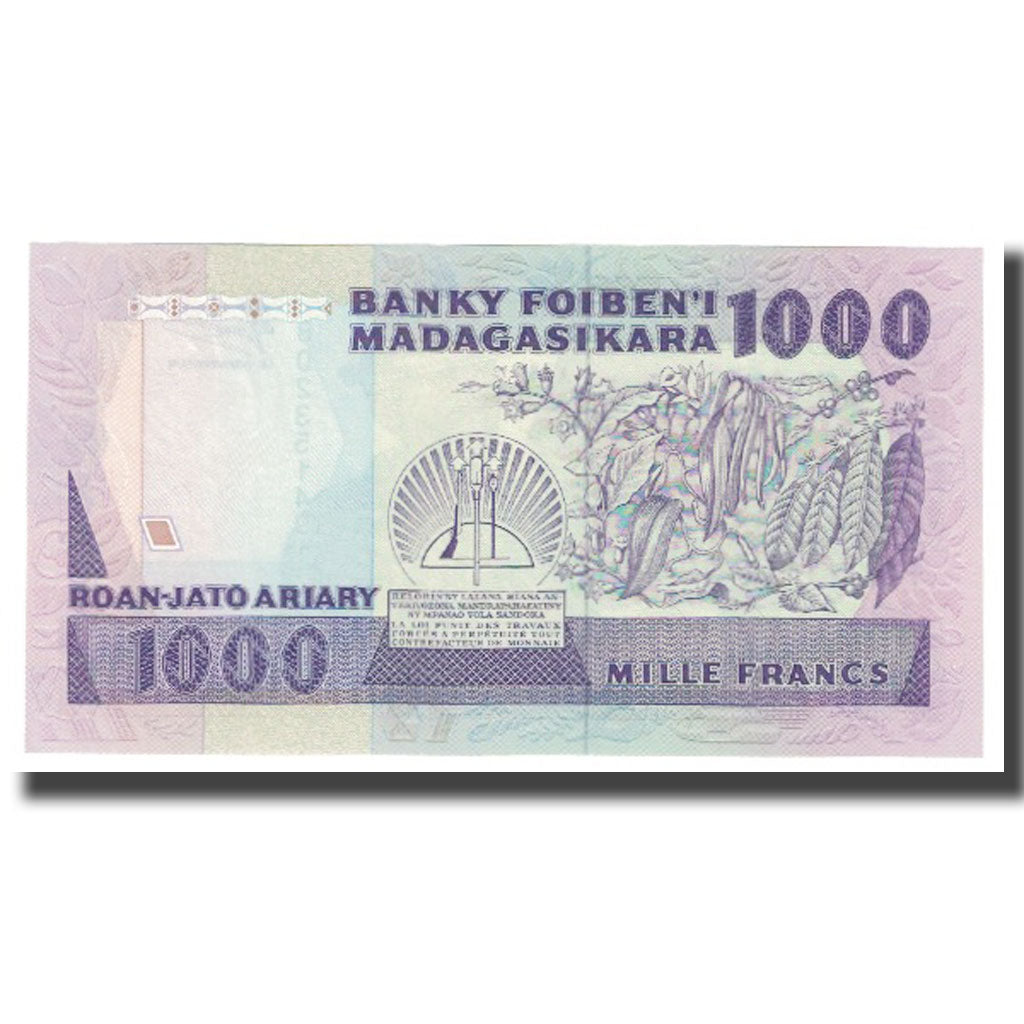 Banknote, Madagascar, 1000 Francs = 200 Ariary, KM:72a, UNC(65-70)