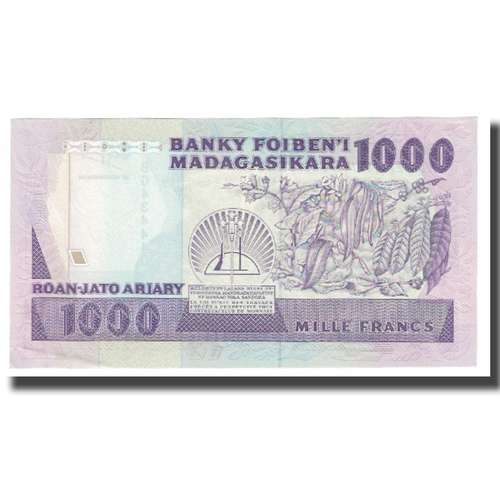 Banknote, Madagascar, 1000 Francs = 200 Ariary, KM:72b, UNC(65-70)
