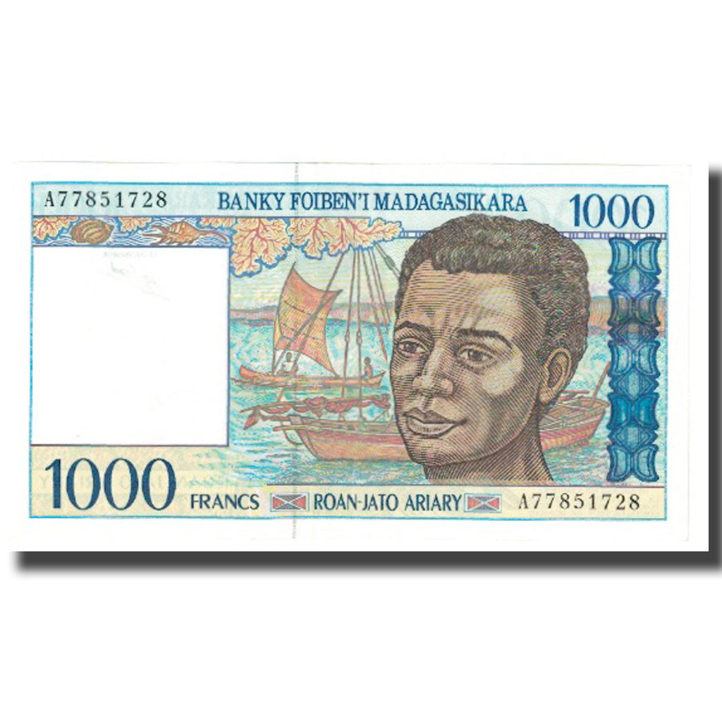 Banknote, Madagascar, 1000 Francs = 200 Ariary, KM:76b, UNC(65-70)