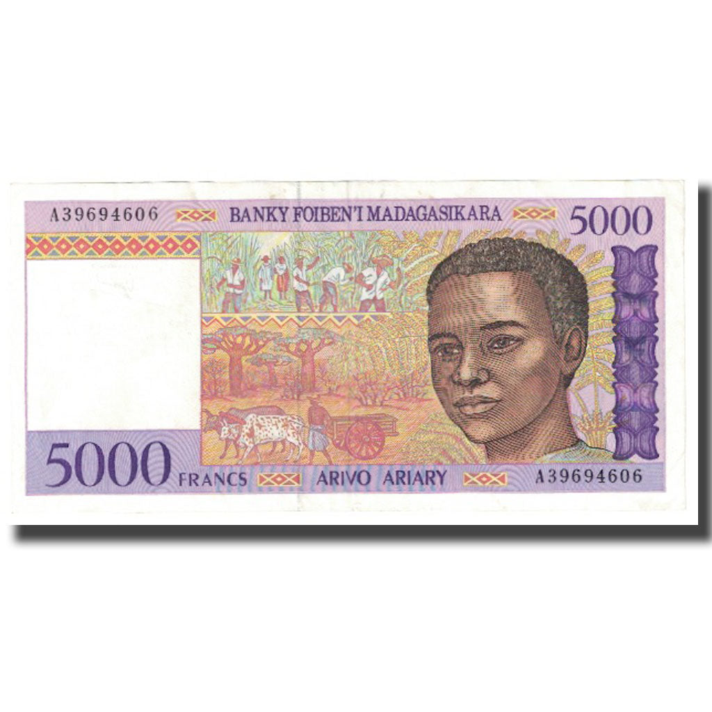 Banknote, Madagascar, 5000 Francs = 1000 Ariary, KM:78a, UNC(65-70)
