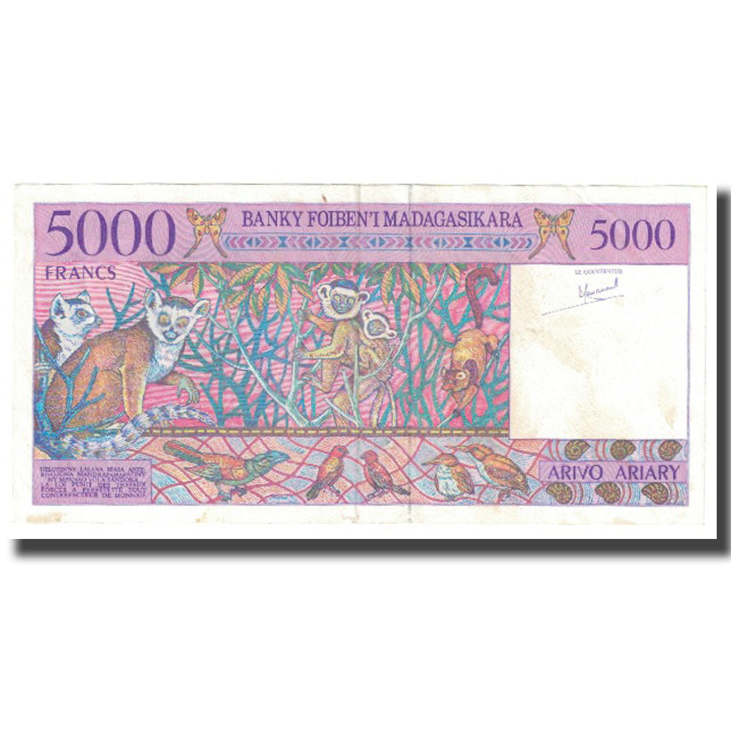 Banknote, Madagascar, 5000 Francs = 1000 Ariary, KM:78a, UNC(65-70)