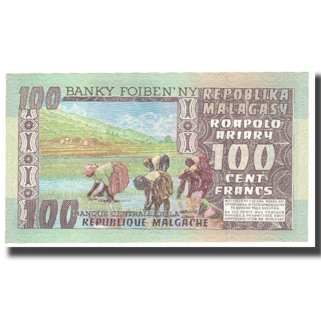 Banknote, Madagascar, 100 Francs =  20 Ariary, KM:63a, UNC(65-70)