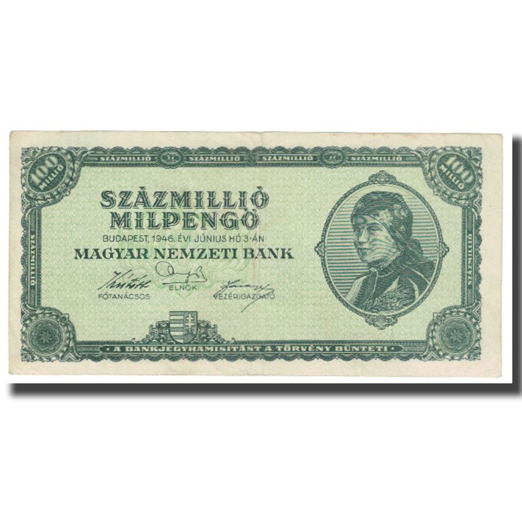 Banconote, Ungheria, 100 Million Milpengö, 1946, 1946-06-03, KM:130, BB