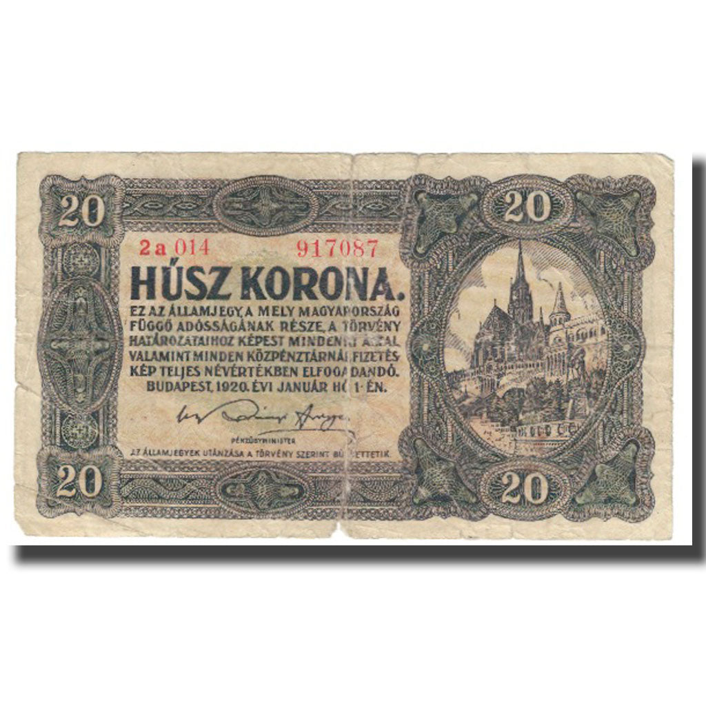 Banknote, Hungary, 20 Korona, 1920, 1920-01-01, KM:61, VF(20-25)