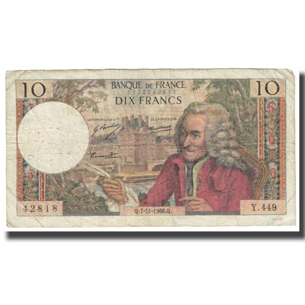 Frankreich, 10 Francs, Voltaire, 1968, 1968-11-07, S, Fayette:62.35, KM:147c