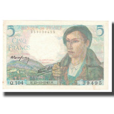 France, 5 Francs, Berger, 1943, 1943-12-23, AU(55-58), Fayette:05.05, KM:98a