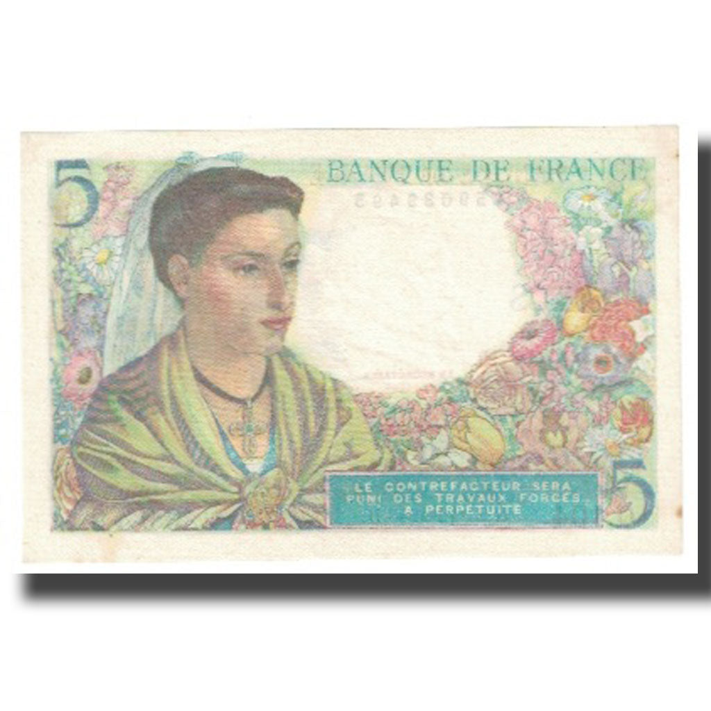 France, 5 Francs, Berger, 1943, 1943-12-23, AU(55-58), Fayette:05.05, KM:98a