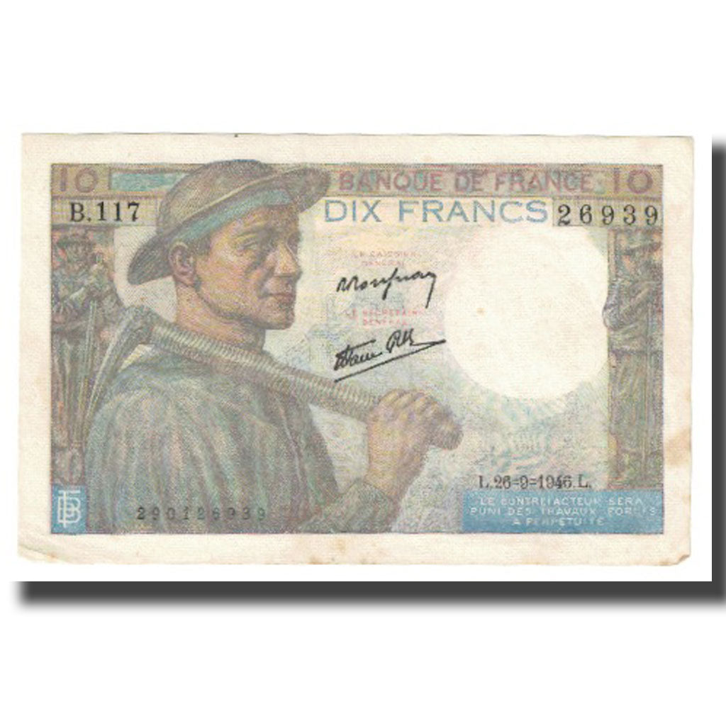 France, 10 Francs, Mineur, 1946, 1946-09-26, TTB, Fayette:8.15, KM:99c