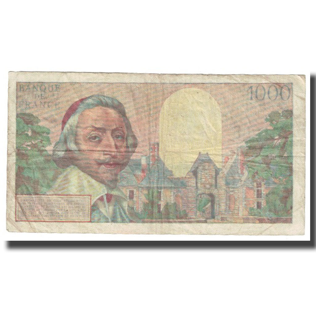França, 1000 Francs, Richelieu, 1956, 1956-10-04, VF(20-25), Fayette:42.25