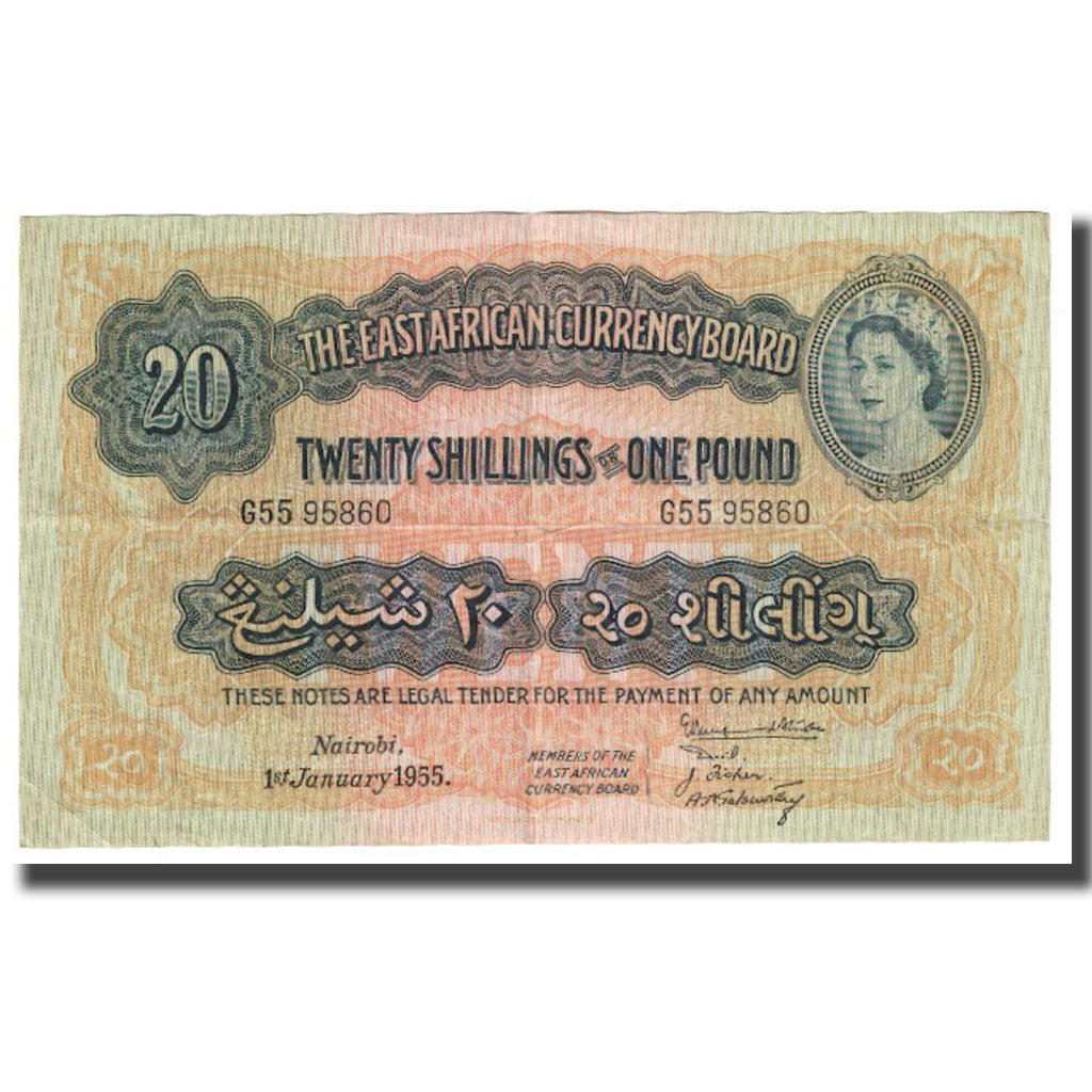 Billet, EAST AFRICA, 20 Shillings = 1 Pound, 1955, 1955-05-01, KM:35, TTB
