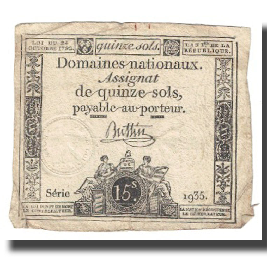 France, 15 Sols, Other, 1792, 1792-10-24, EF(40-45), Fayette:AA.35S, KM:A54