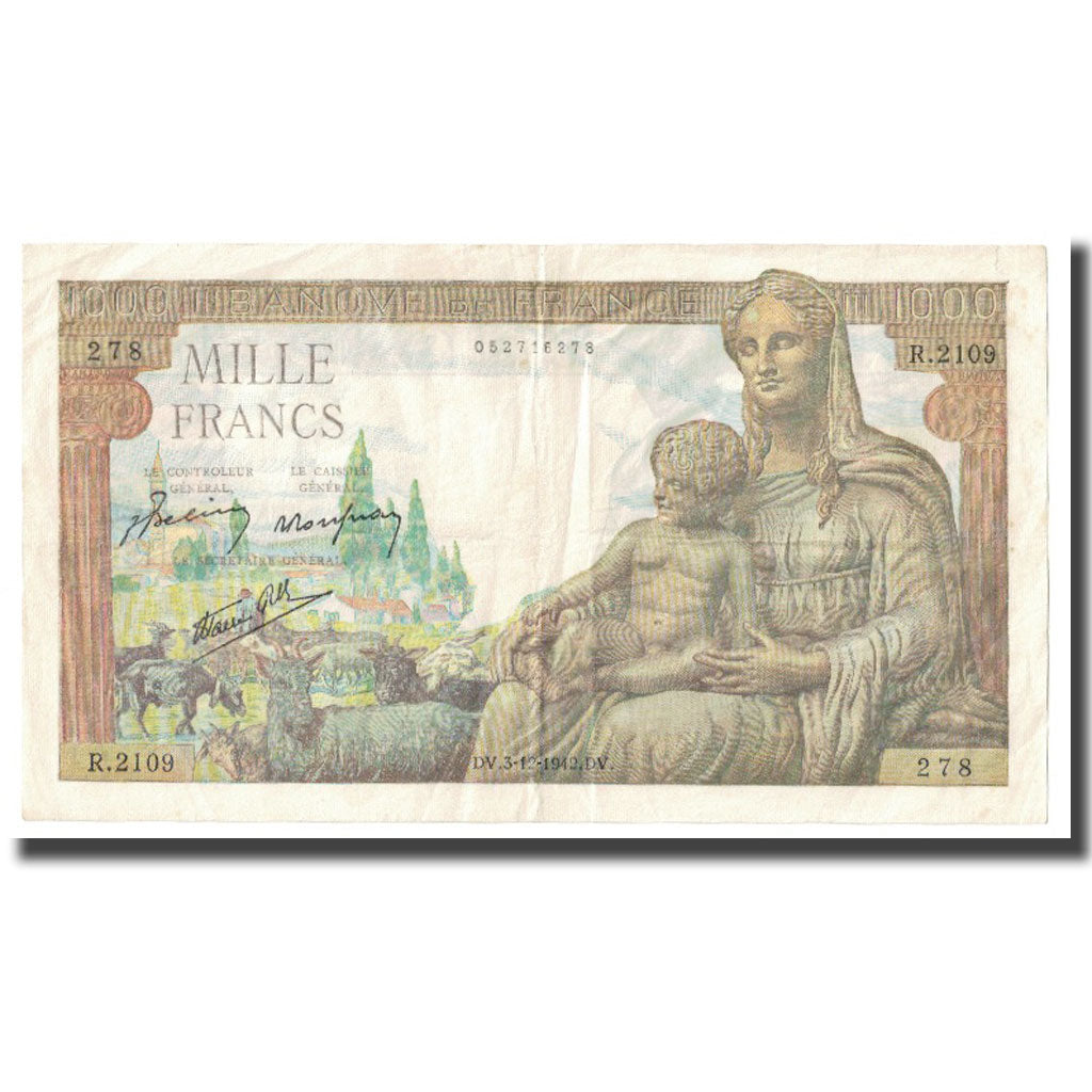 Francia, 1000 Francs, Déesse Déméter, 1942, 1942-12-03, BB, Fayette:40.2