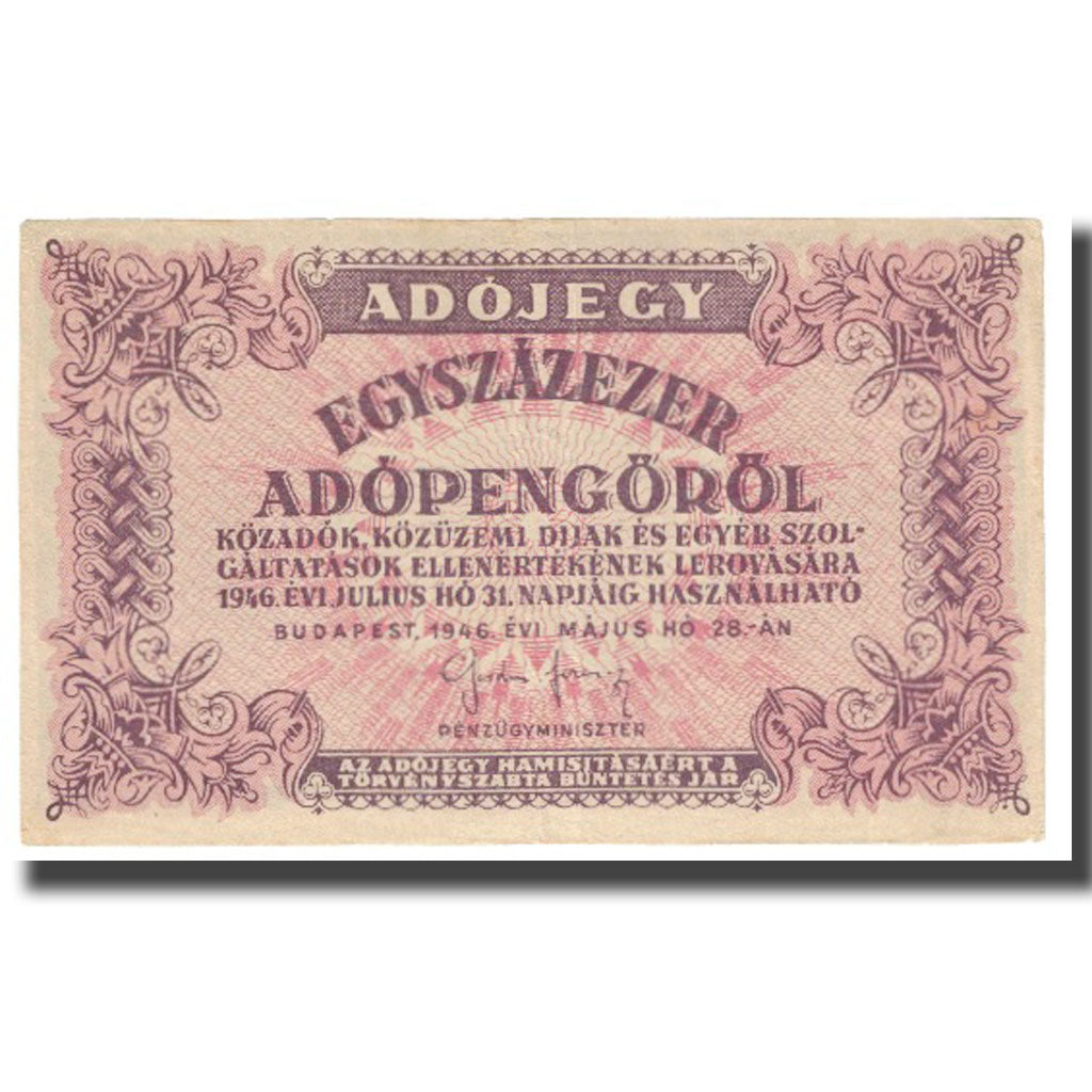 Banknote, Hungary, 1,000,000 (Egymillió) Adópengö, 1946, 1946-05-28, KM:140a