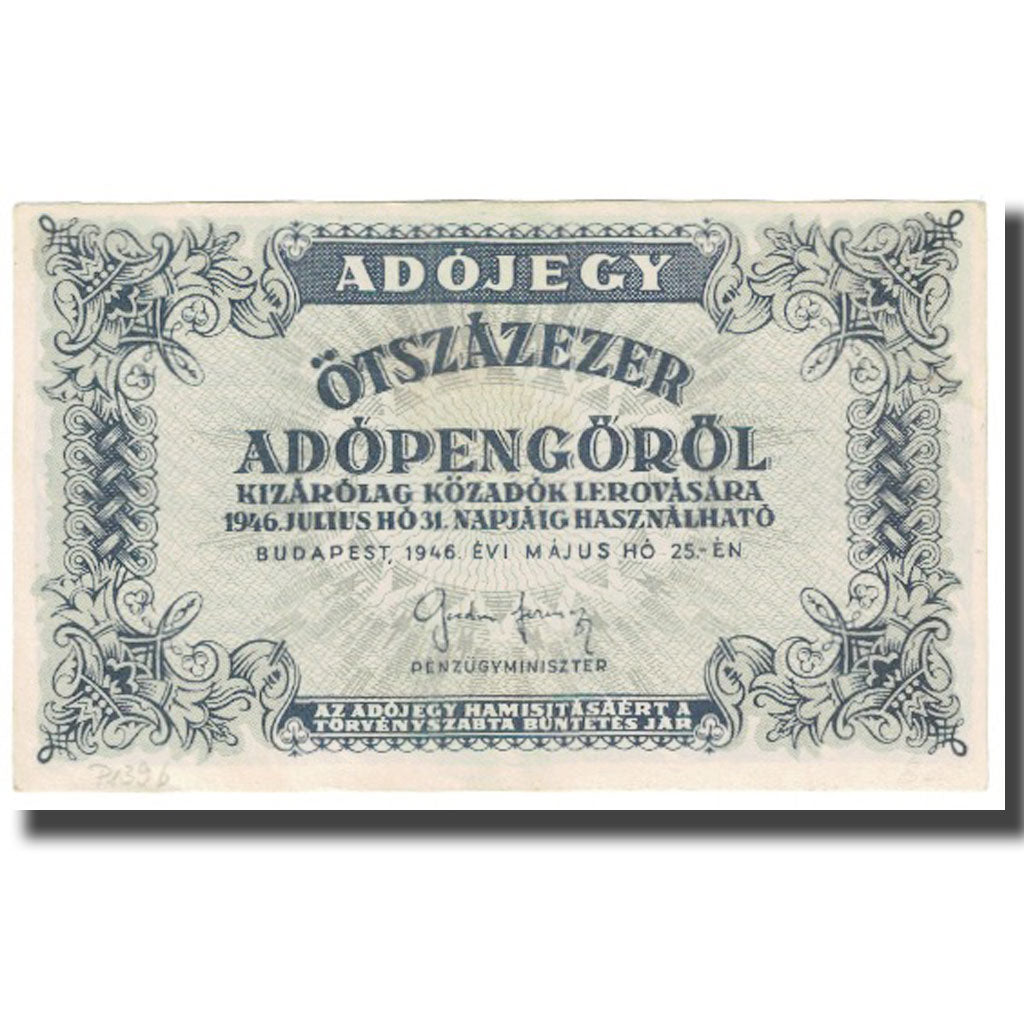 Banknote, Hungary, 500,000 (Ötszazezer) Adópengö, 1946, 1946-05-25, KM:139b