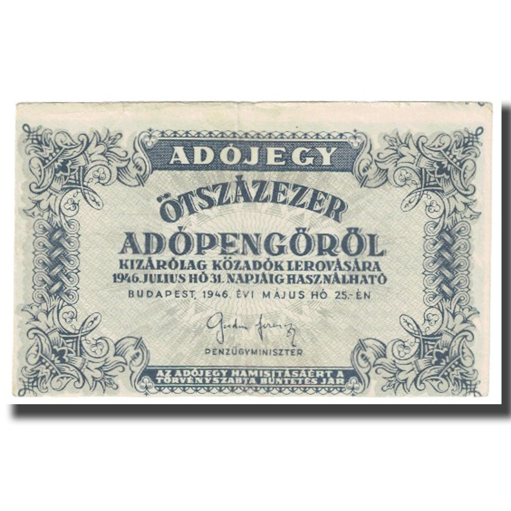 Banknot, Węgry, 500,000 (Ötszazezer) Adópengö, 1946, 1946-05-25, KM:139b