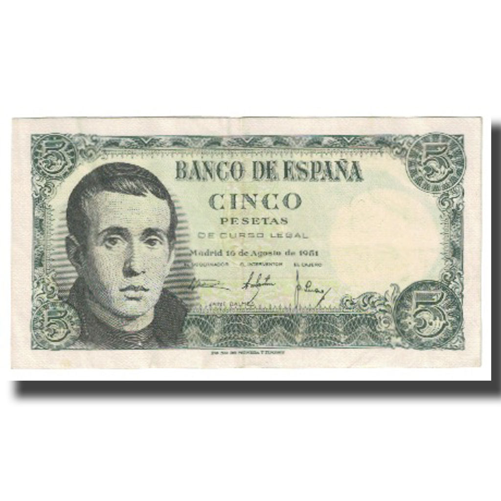 Banknote, Spain, 5 Pesetas, 1951, 1951-08-16, KM:140a, AU(55-58)