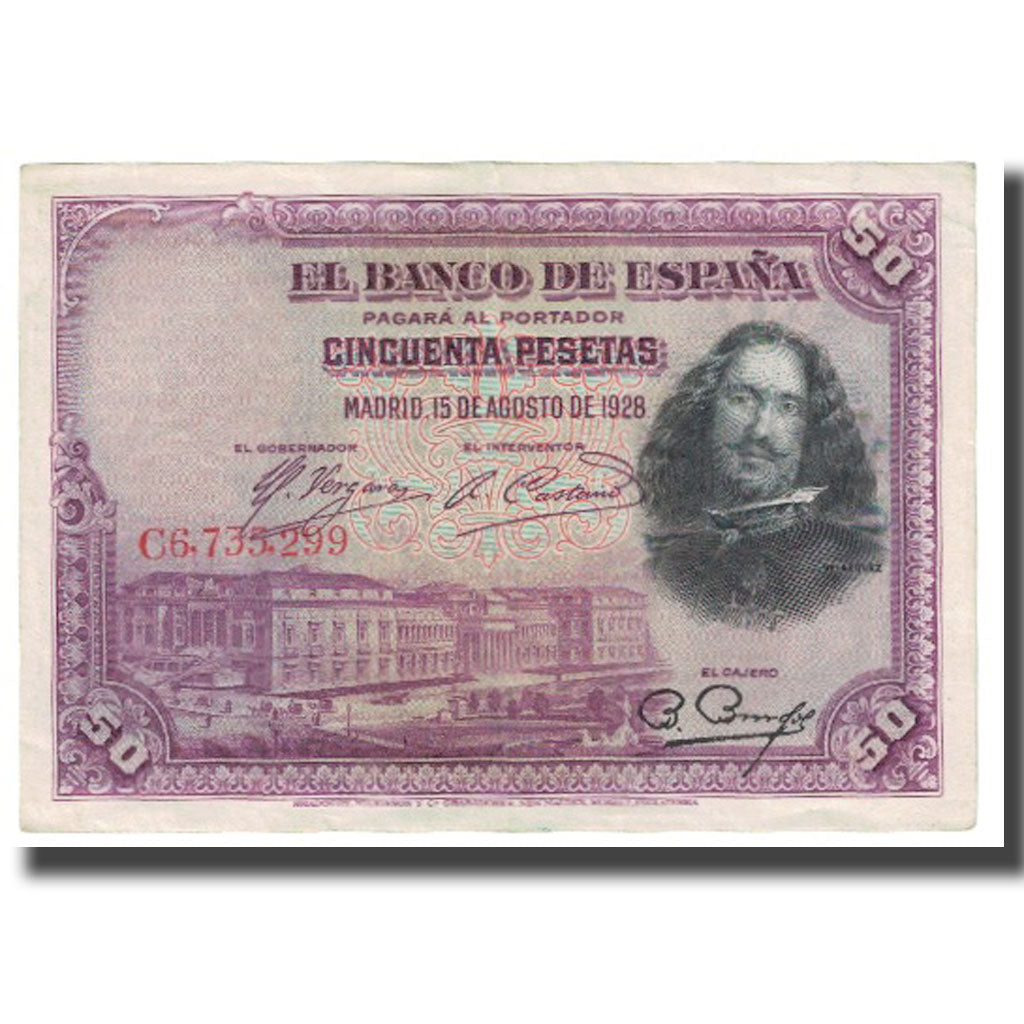 Banknote, Spain, 50 Pesetas, 1928, 1928-08-15, KM:75b, AU(55-58)