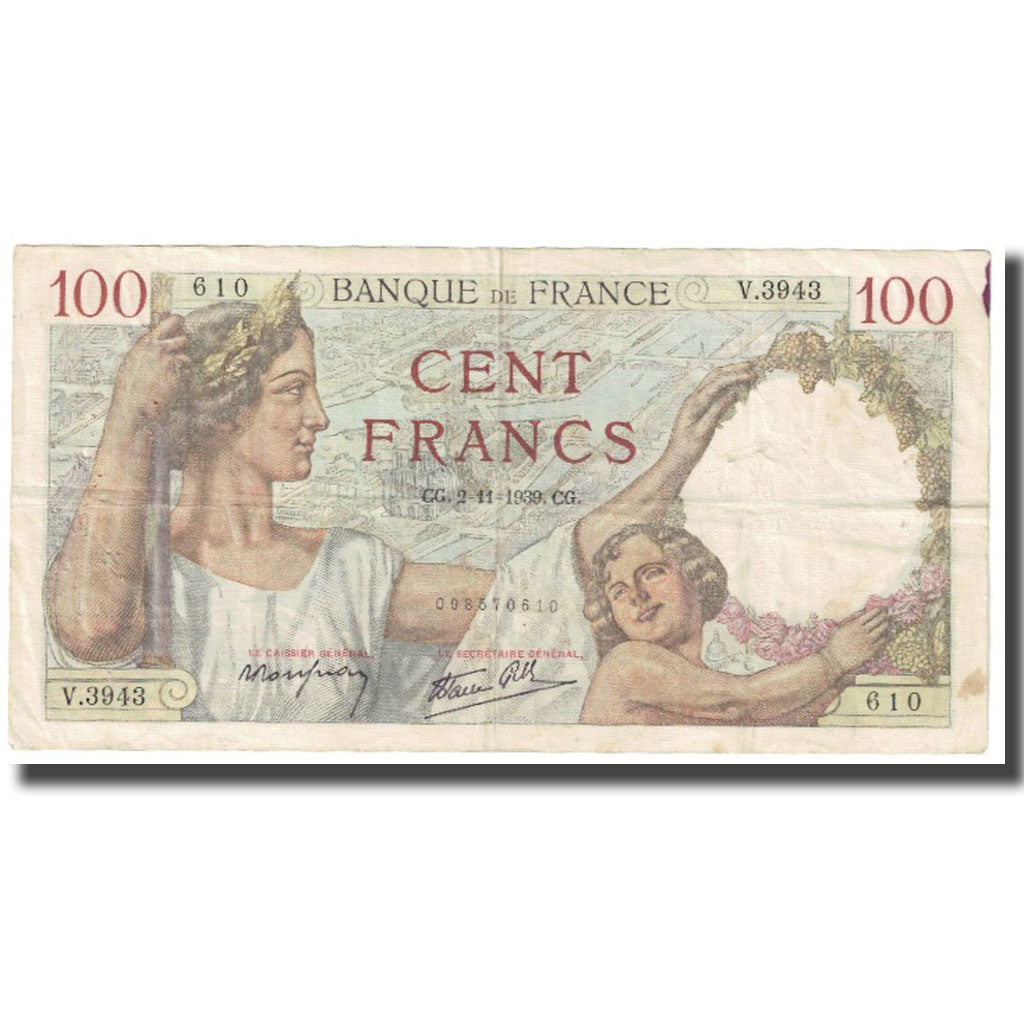 Frankrijk, 100 Francs, Sully, 1939, 1939-11-02, TB, Fayette:26.13, KM:94