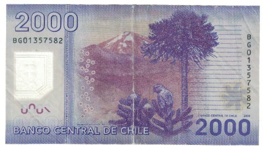 Billete, 2000 Pesos, 2009, Chile, KM:162, SC