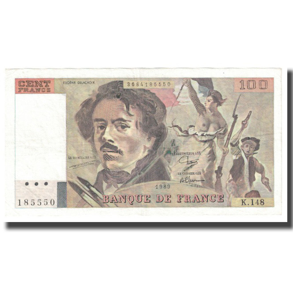 France, 100 Francs, Delacroix, 1989, SUP, Fayette:69.13c), KM:153