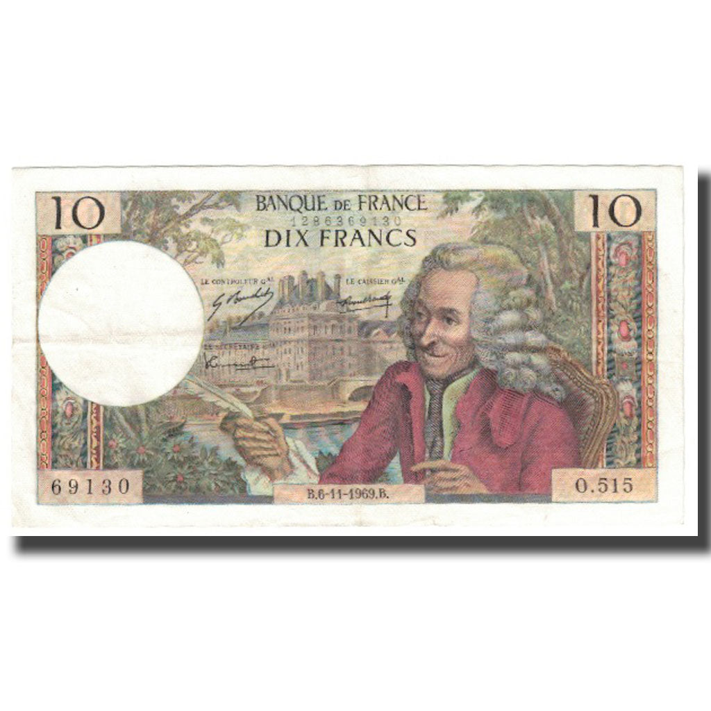 Frankreich, 10 Francs, Voltaire, 1969, 1969-11-06, VZ, Fayette:62.40, KM:147c