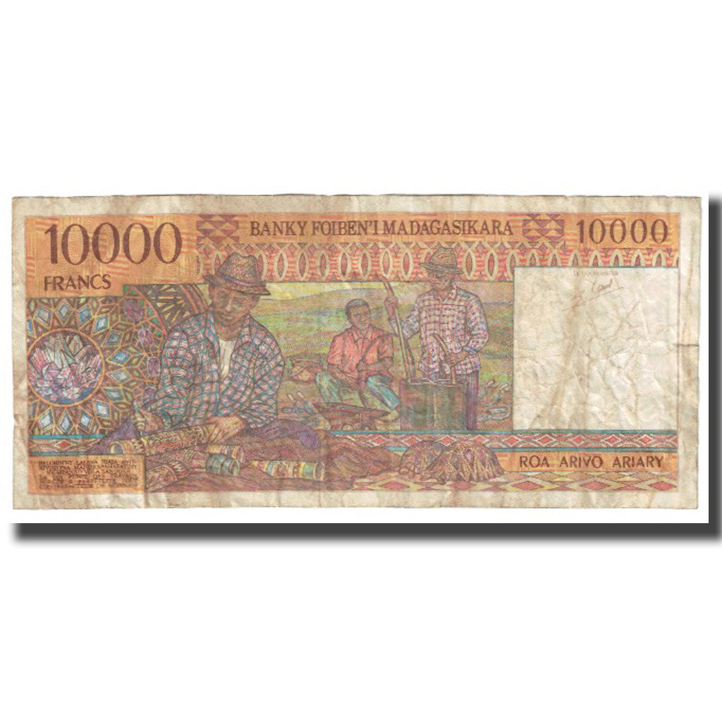 Banknote, Madagascar, 10,000 Francs = 2000 Ariary, KM:79a, VF(20-25)