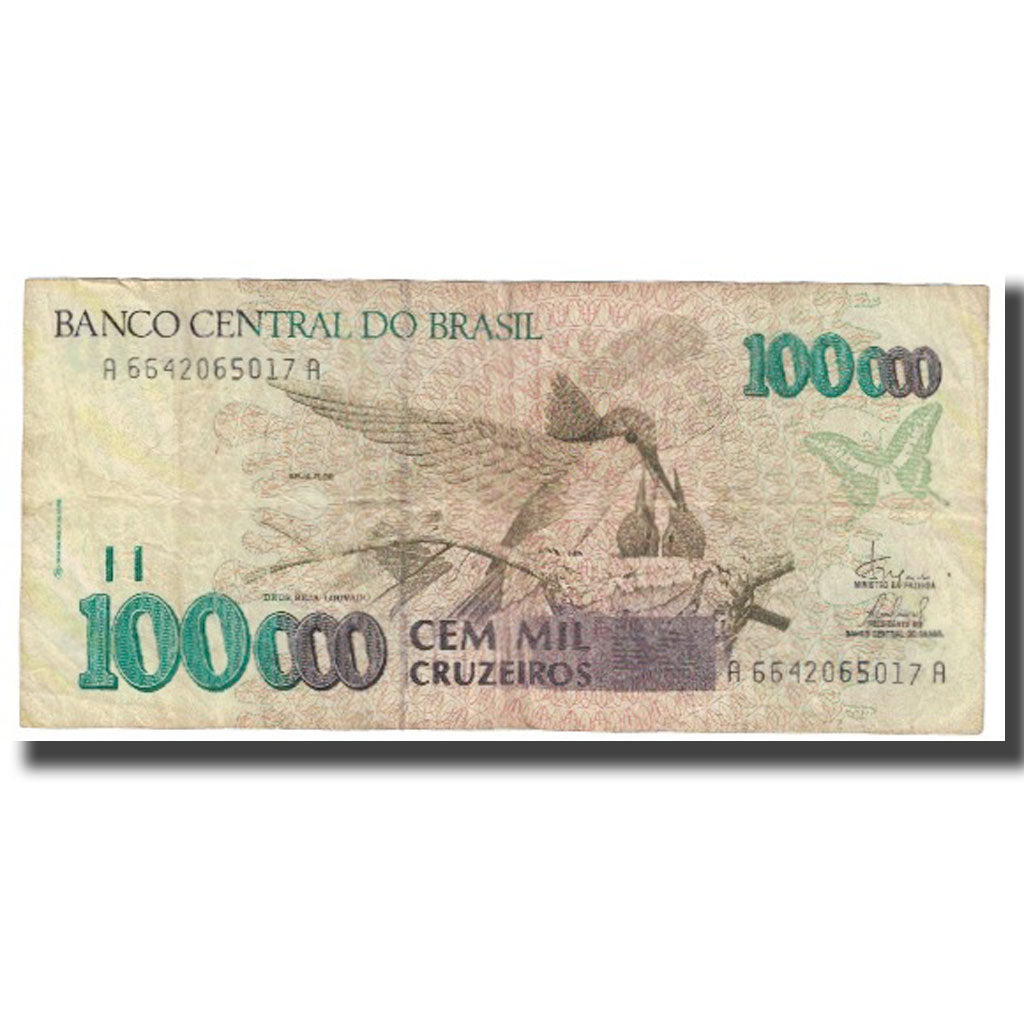 Banknote, Brazil, 100,000 Cruzeiros, KM:235a, VF(20-25)