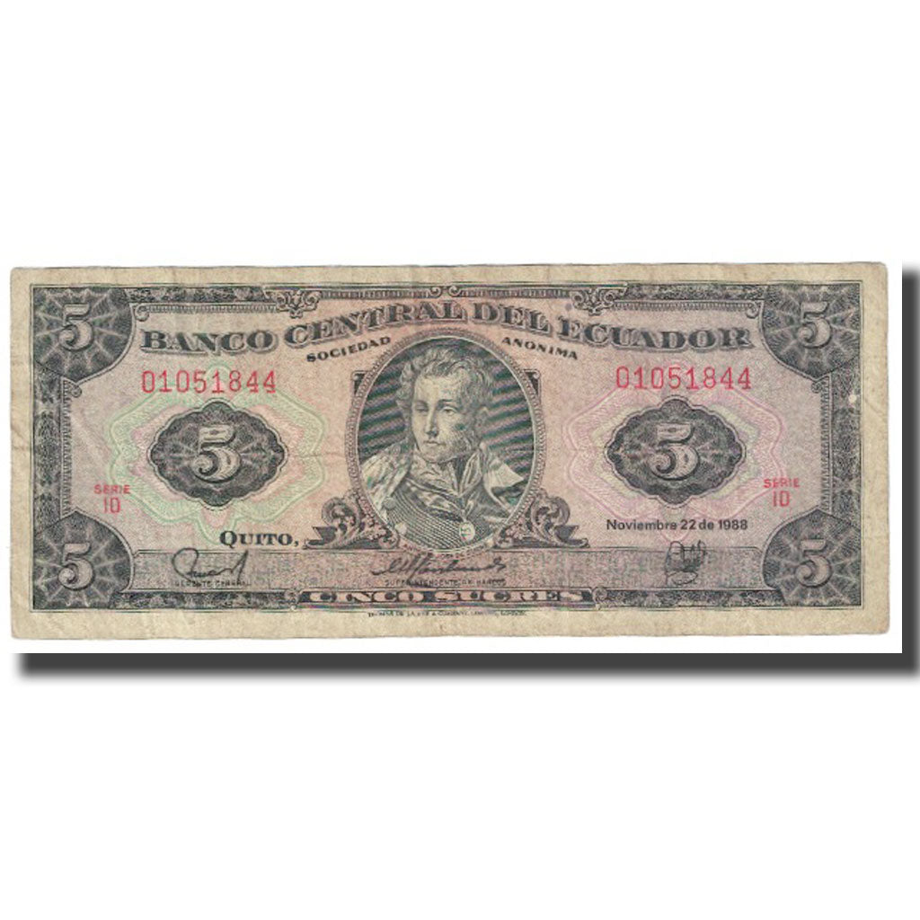 Banconote, Ecuador, 5 Sucres, 1988, 1988-11-22, KM:108b, MB