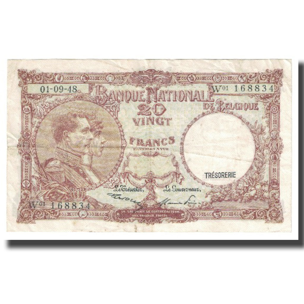 Banknote, Belgium, 20 Francs, 1948, 1948-09-01, KM:116, VF(20-25)