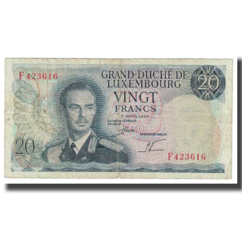 Banknote, Luxembourg, 20 Francs, 1966, 1966-03-07, KM:54a, VF(20-25)