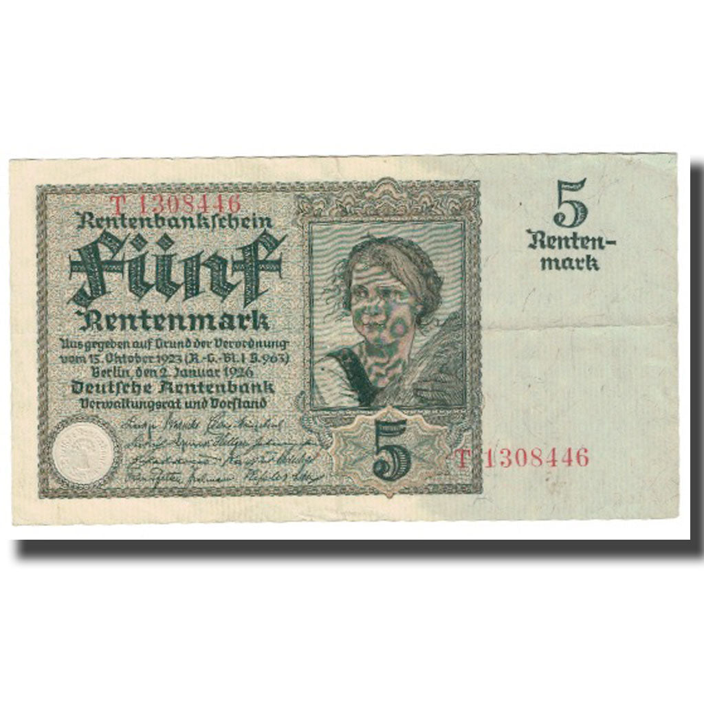 Banknote, Germany, 5 Rentenmark, 1923, 1923-10-15, KM:169, EF(40-45)
