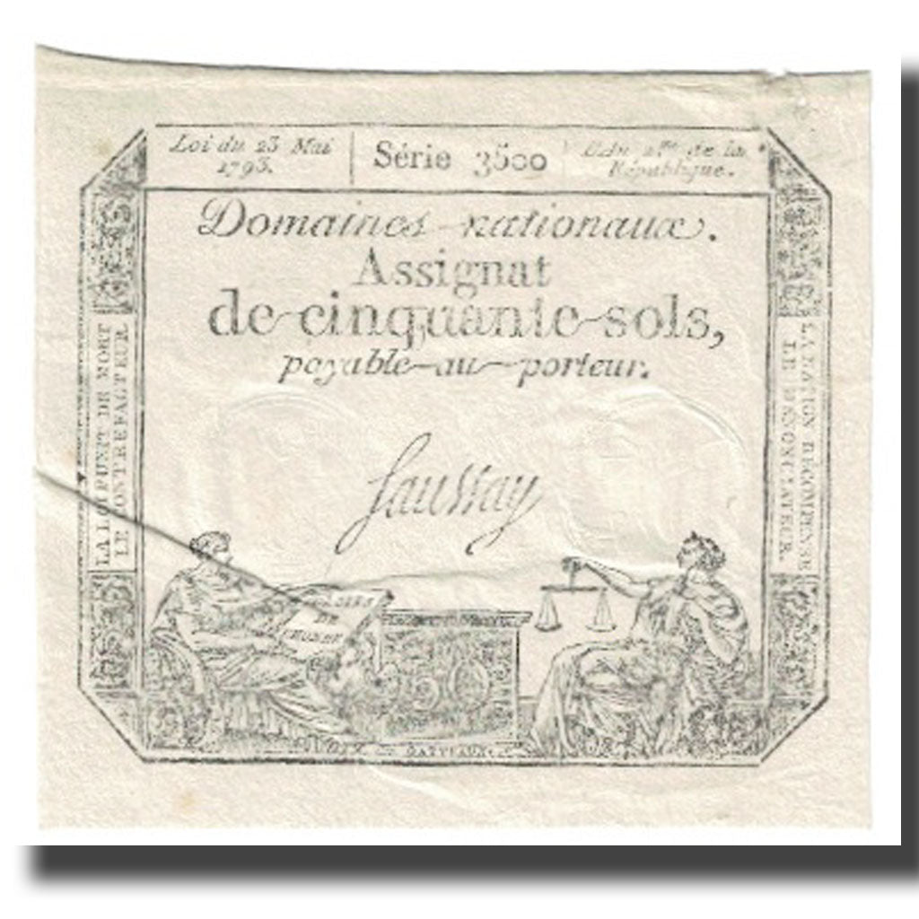 France, 50 Sols, 1793, 1793-05-23, VF(20-25), Fayette:ass.42a, KM:A70a