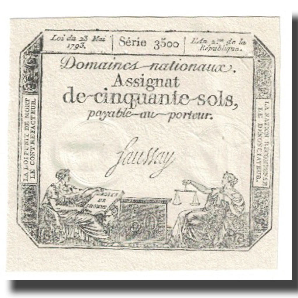 France, 50 Sols, 1793, 1793-05-23, UNC(65-70), Fayette:ass42e, KM:A70a