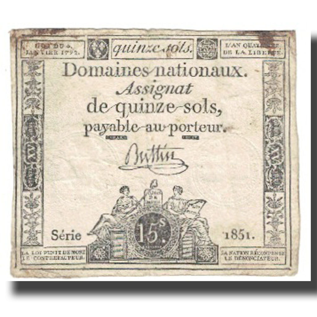 France, 15 Sols, 1792, 1792-01-04, TB, Fayette:ass24a, KM:A69a
