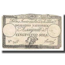 France, 25 Sols, VF(20-25), Fayette:ASS.25A, KM:A55