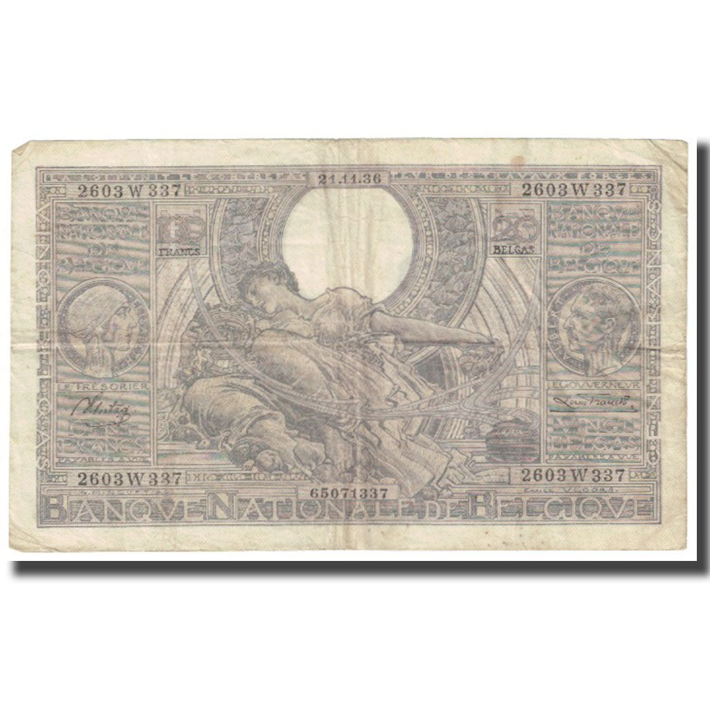Banknote, Belgium, 100 Francs-20 Belgas, 1936, 1936-11-21, KM:107, VF(20-25)