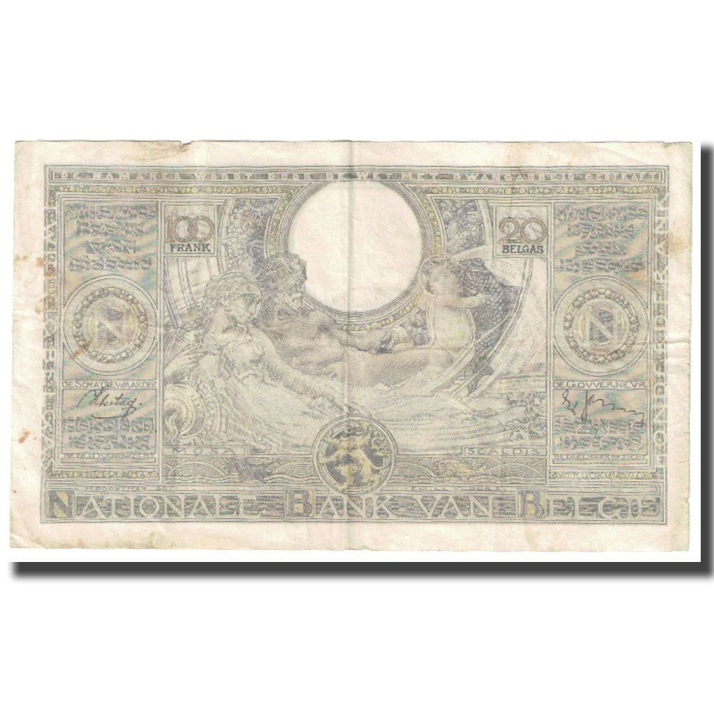 Banknote, Belgium, 100 Francs-20 Belgas, 1938, 1938-03-31, KM:107, VF(20-25)