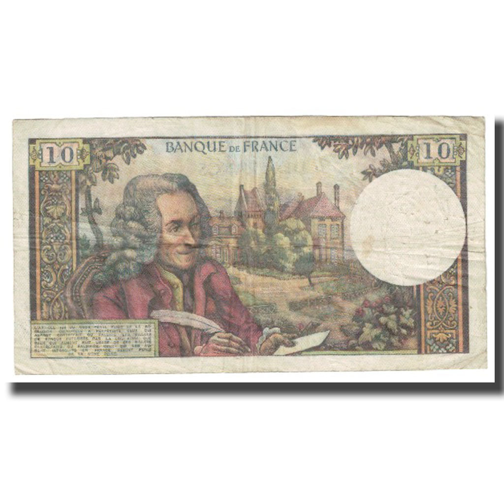 France, 10 Francs, Voltaire, 1970, 1970-03-05, VF(20-25), Fayette:62.43, KM:147c