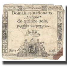 France, 15 Sols, 1792, 1792-10-24, VF(20-25), Fayette:ass40b, KM:A69a