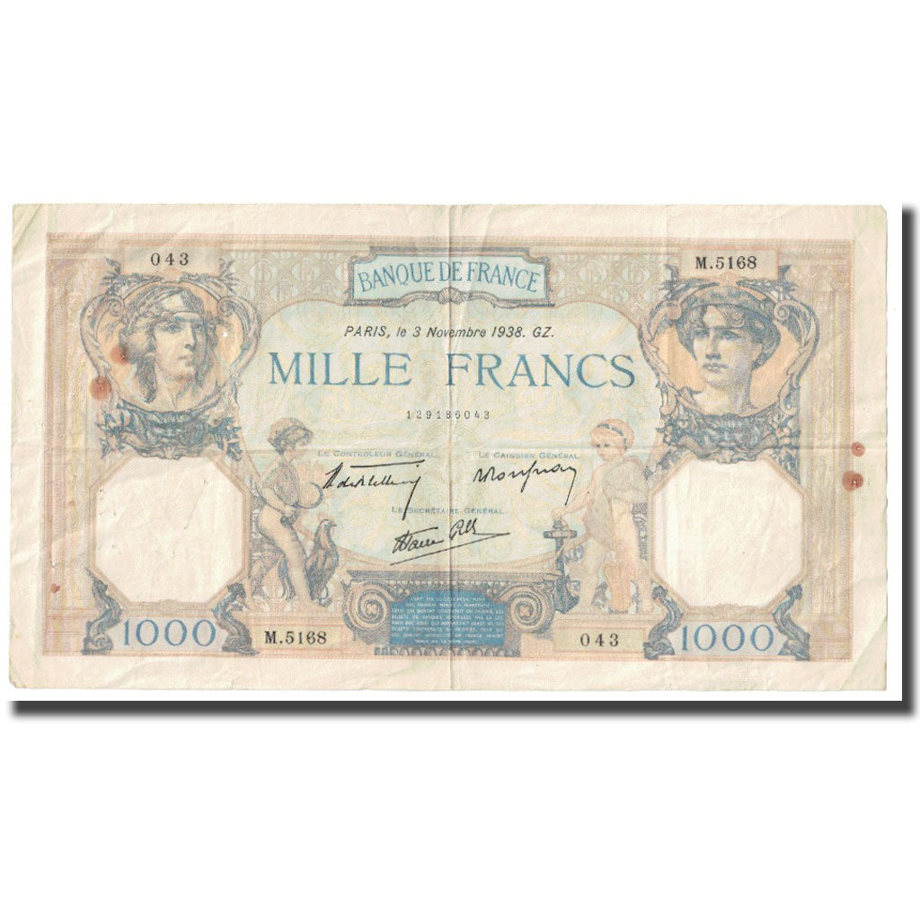 Frankrijk, 1000 Francs, 1938, 1938-11-03, TB, Fayette:38.32, KM:79c