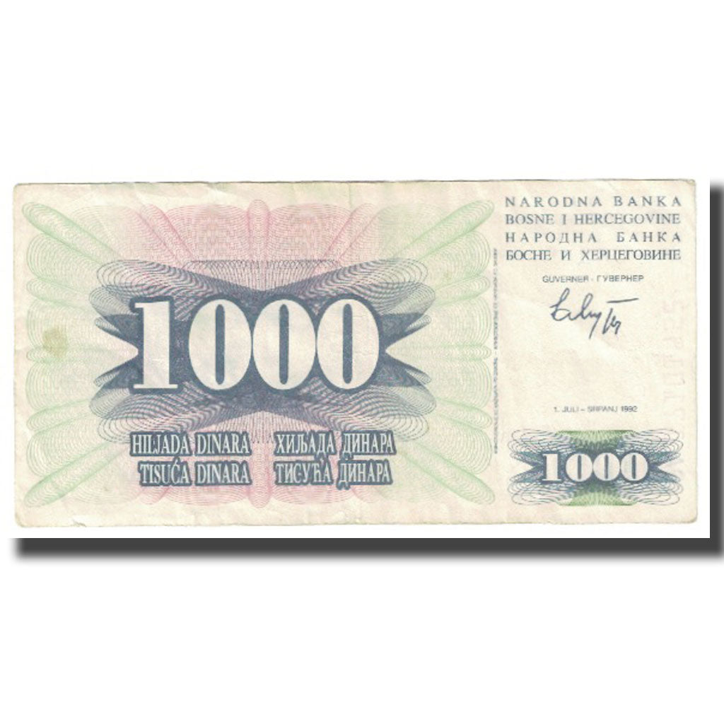 Nota, Bósnia-Herzegovina, 1000 Dinara, 1992, 1992-07-01, KM:15a, VF(20-25)