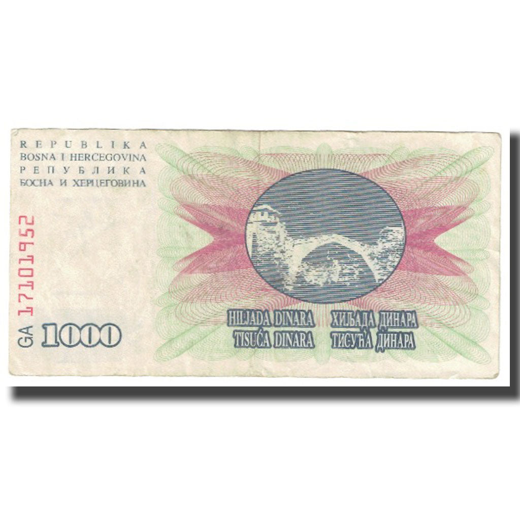 Nota, Bósnia-Herzegovina, 1000 Dinara, 1992, 1992-07-01, KM:15a, VF(20-25)
