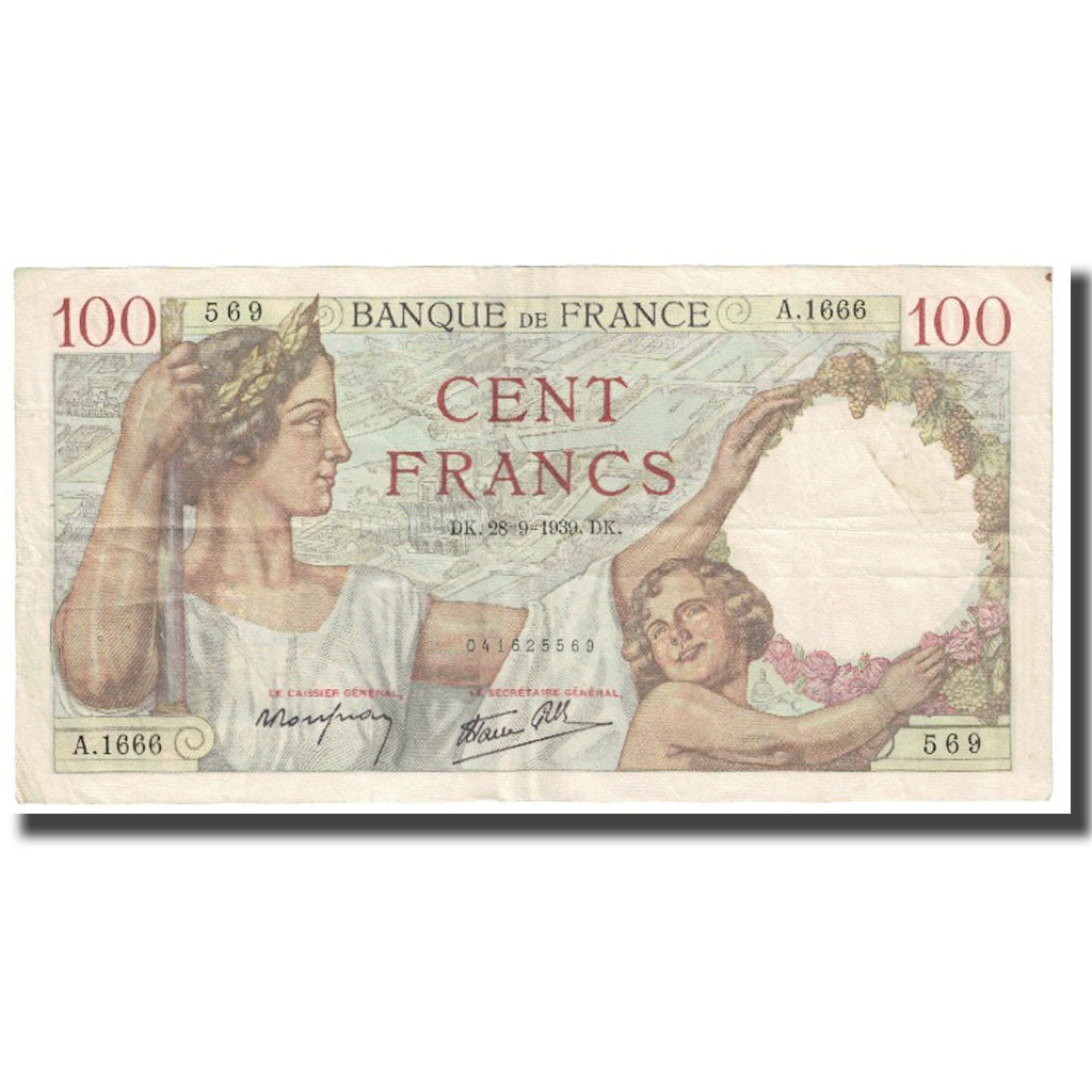 Francia, 100 Francs, 1939, 1939-09-28, MBC, Fayette:26.10, KM:94