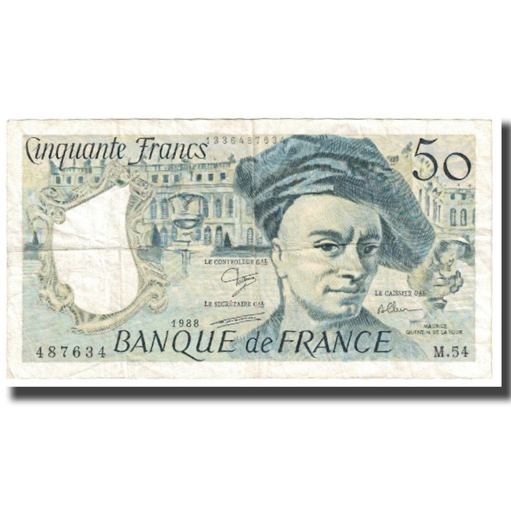 France, 50 Francs, Quentin de La Tour, 1988, TB, Fayette:67.14, KM:152d