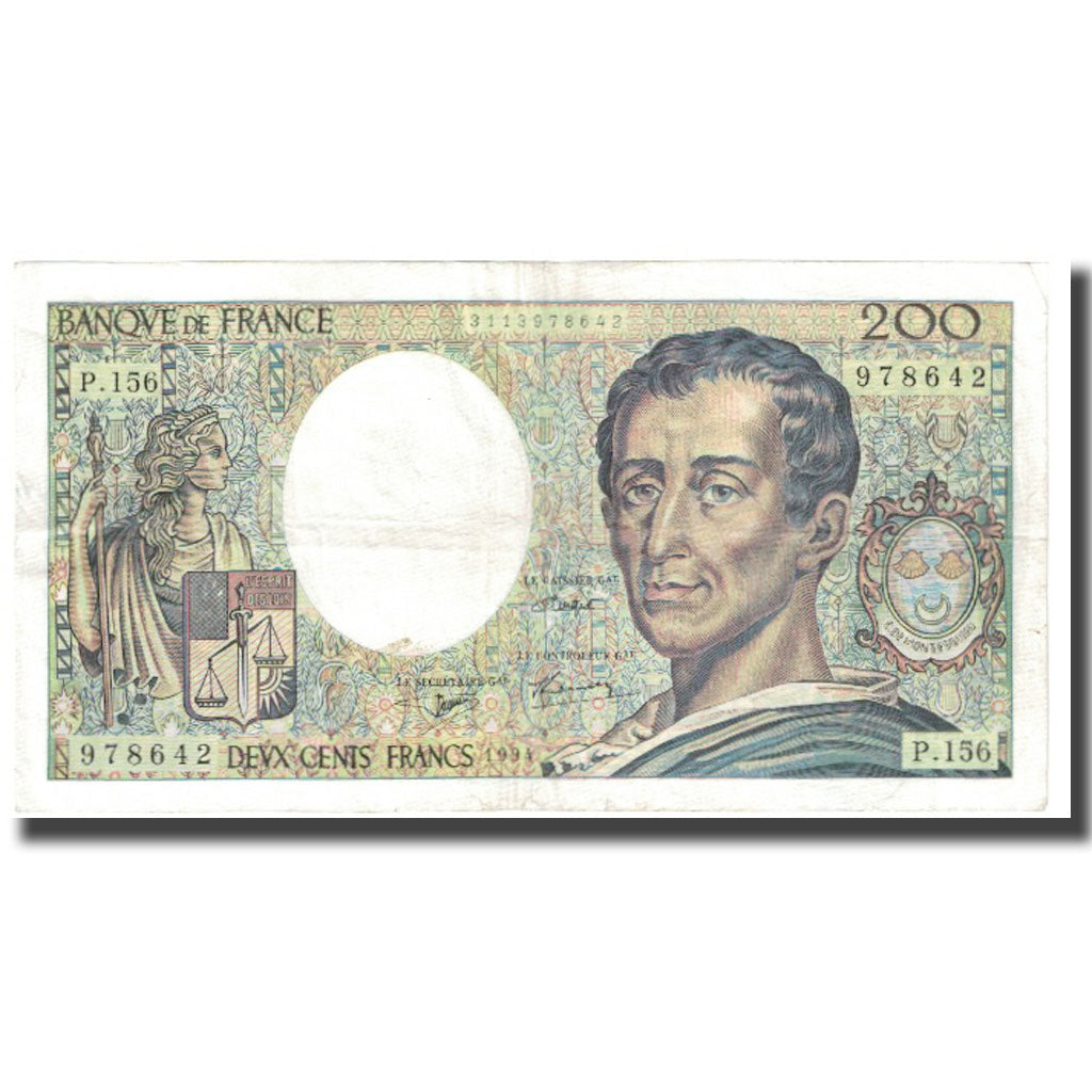 France, 200 Francs, Montesquieu, 1994, EF(40-45), Fayette:70.2.1, KM:155f
