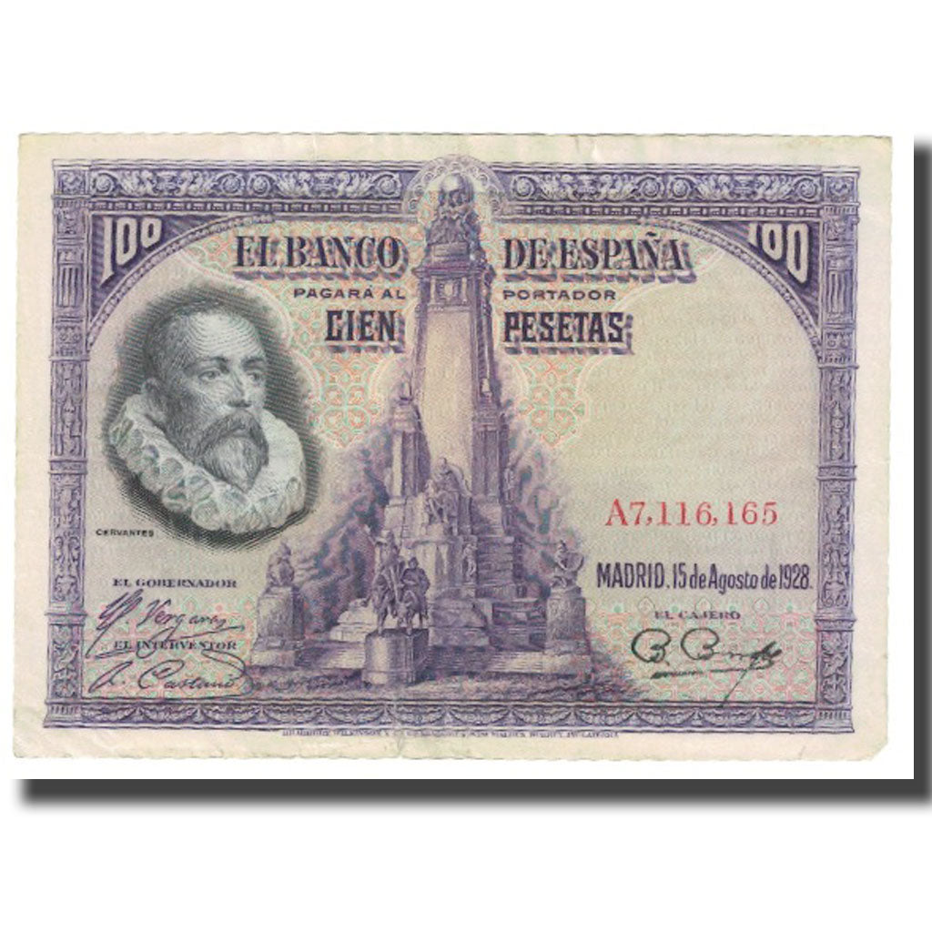Banknote, Spain, 100 Pesetas, 1928, 1928-08-15, KM:76a, VF(20-25)