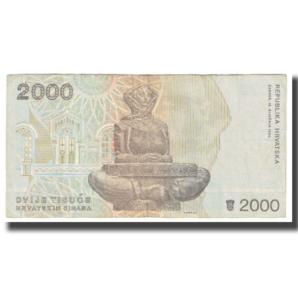Banknote, Croatia, 2000 Dinara, 1992, 1992-01-15, KM:23a, VF(20-25)