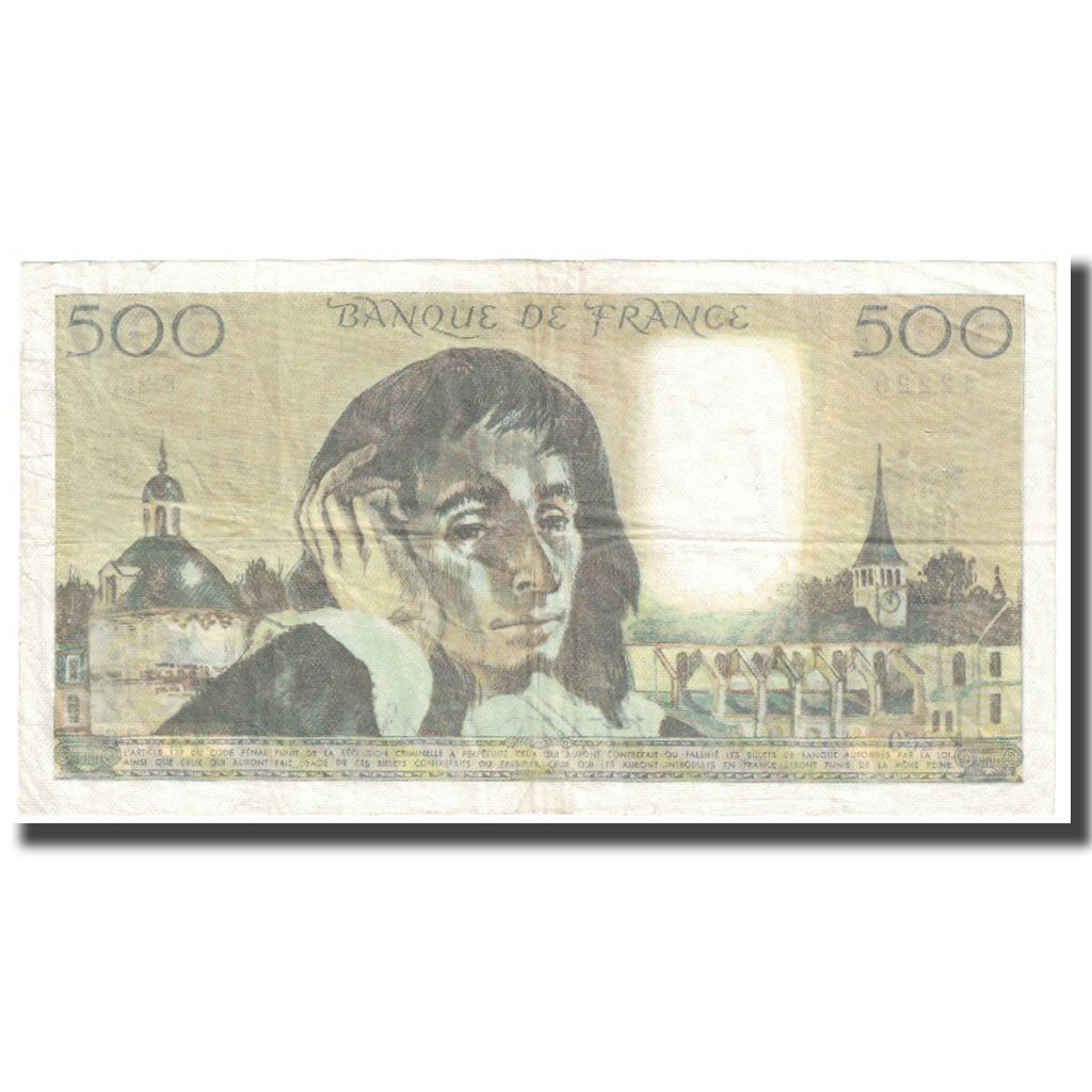 France, 500 Francs, Pascal, 1987, 1987-01-08, AU(55-58), Fayette:71.35, KM:156f